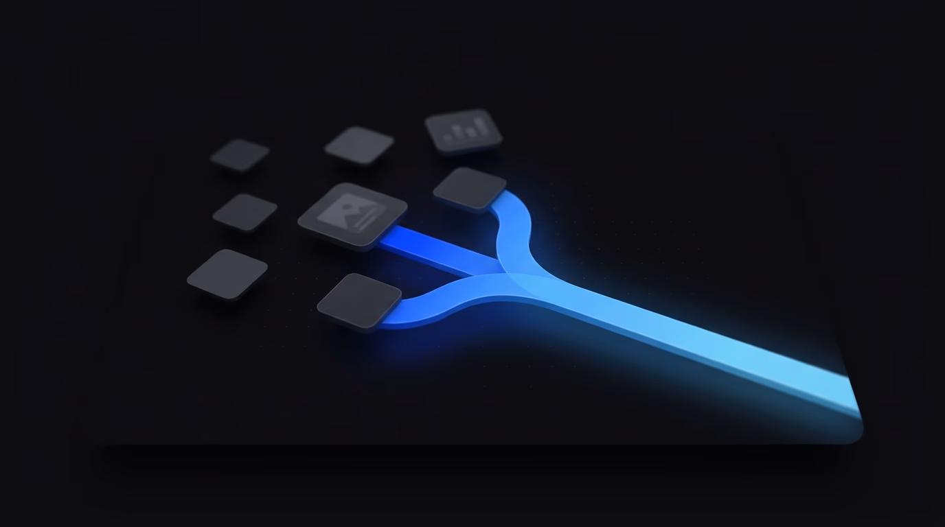 abstract representation of fragmented ad insights versus connected funnel flow