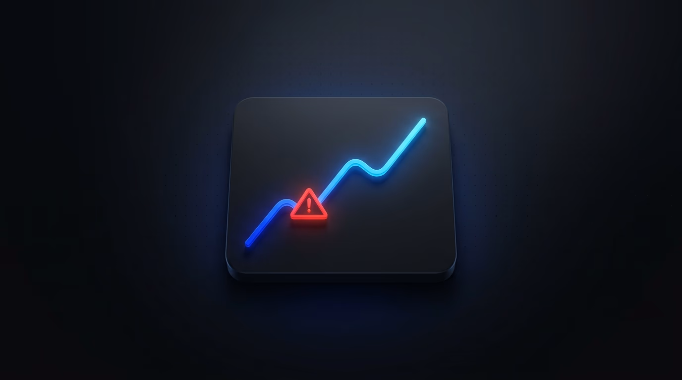 Minimal rising CPM curve with warning signal on dark background