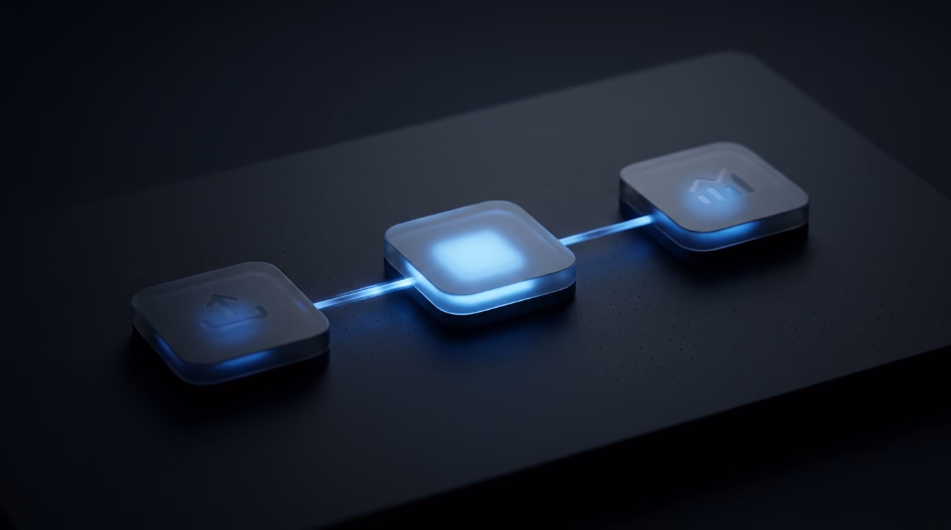 Simple linked nodes connecting uploads and reporting