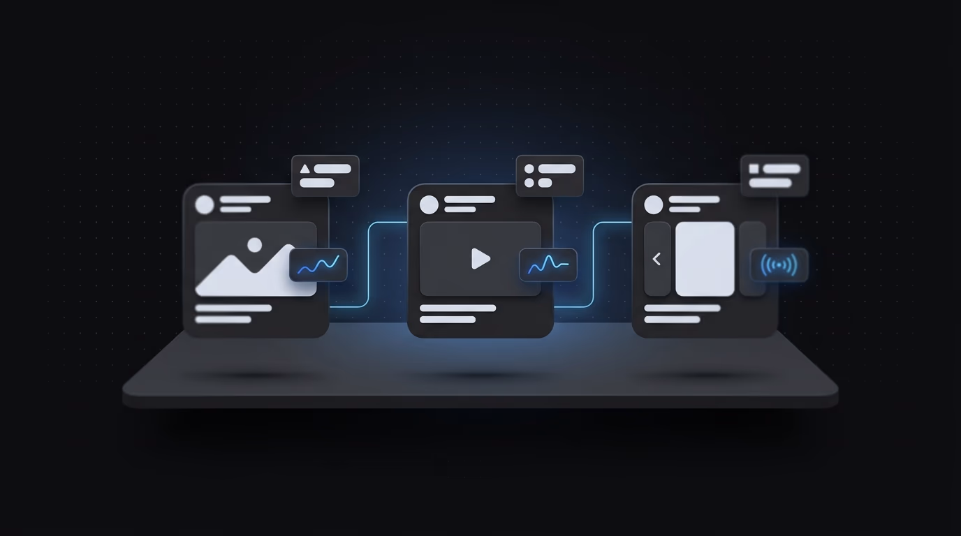 Concept minimaliste de métadonnées créatives connectées à des assets publicitaires