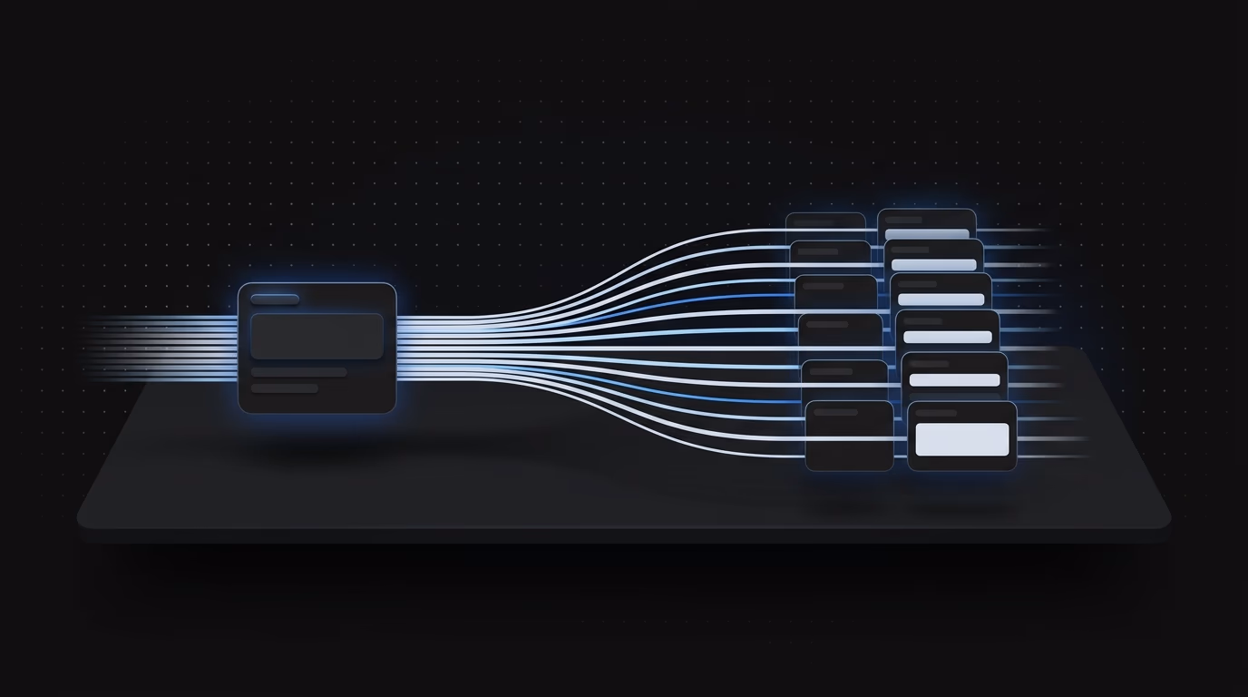 Abstract visualization of a high-speed ad uploader workflow