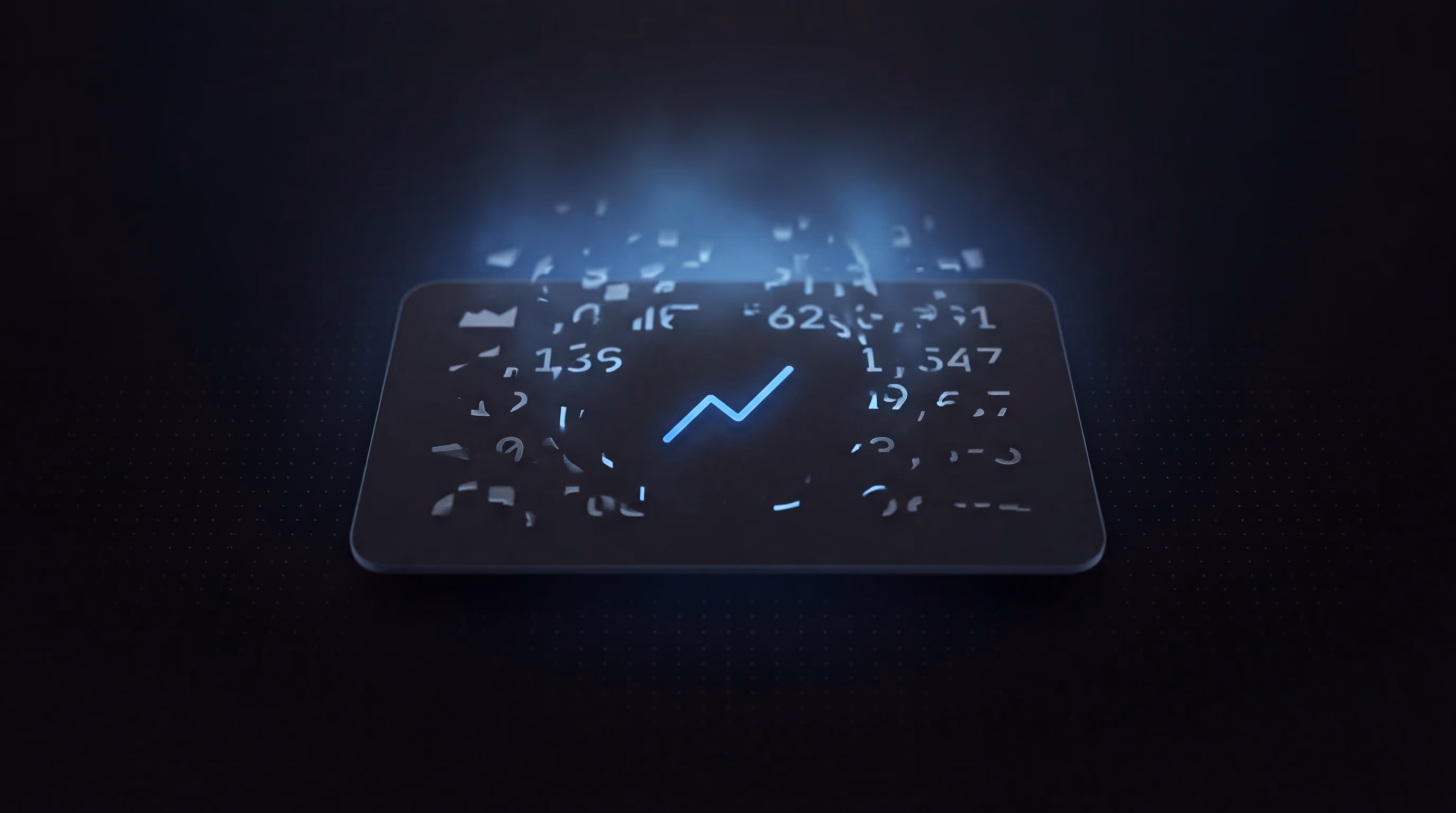 scattered benchmark numbers dissolving into question marks
