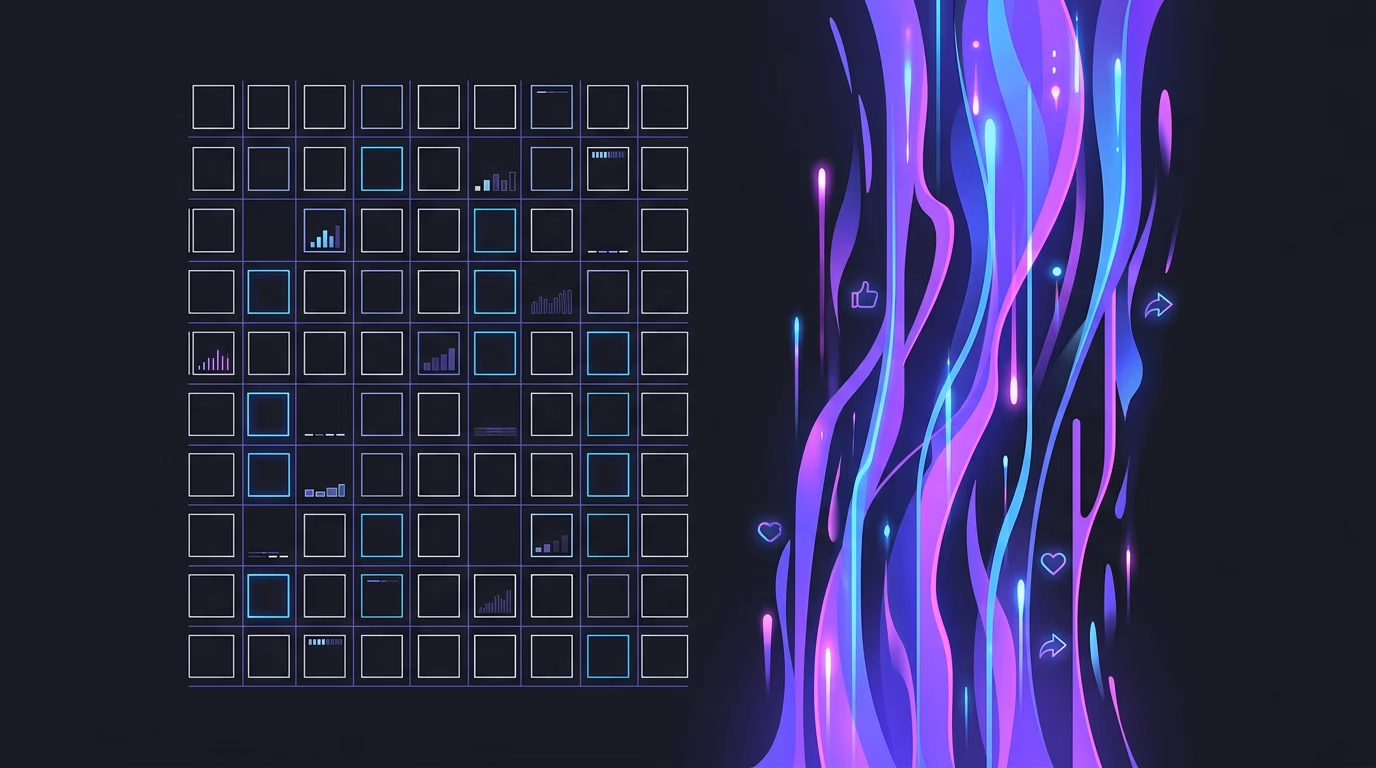 Abstract contrast between rigid dashboards and fast-moving creative iteration