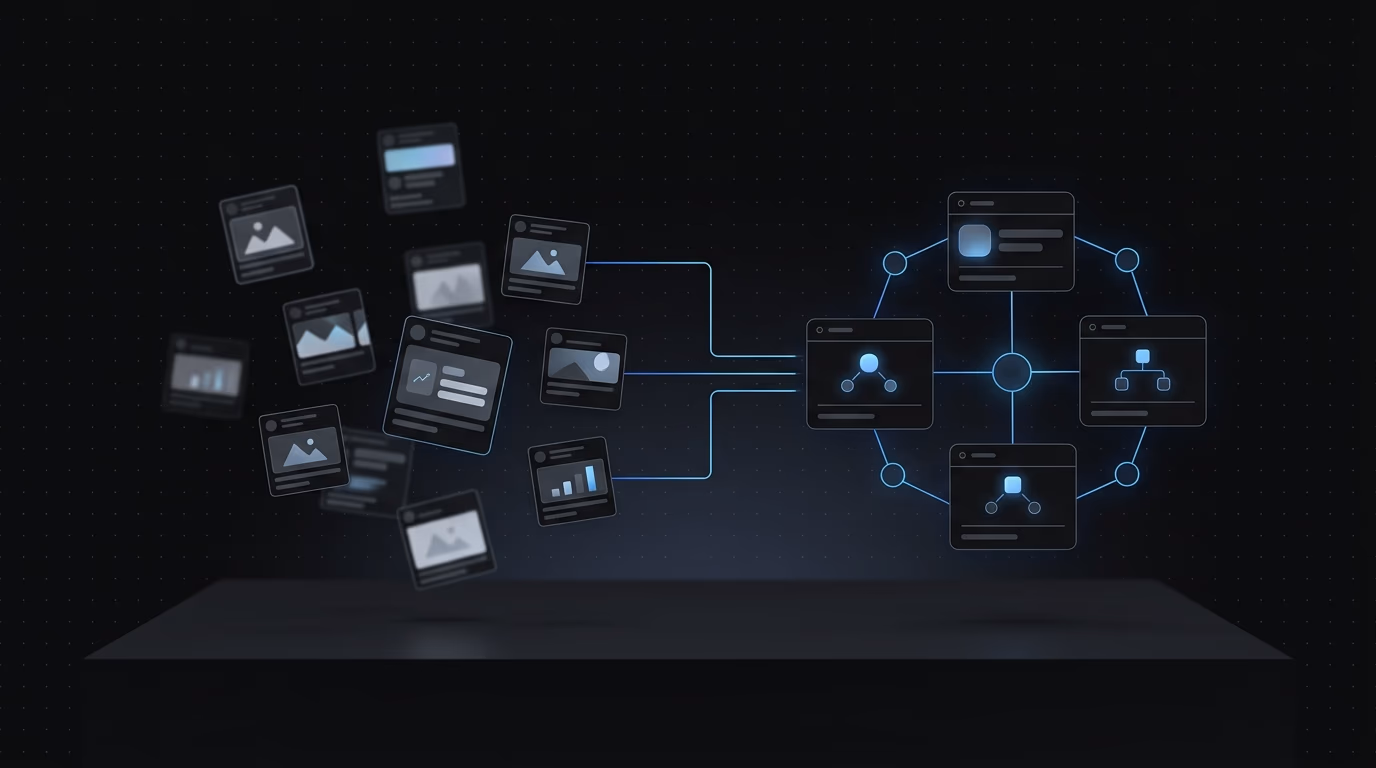 fragmented ad archive transforming into structured intelligence system