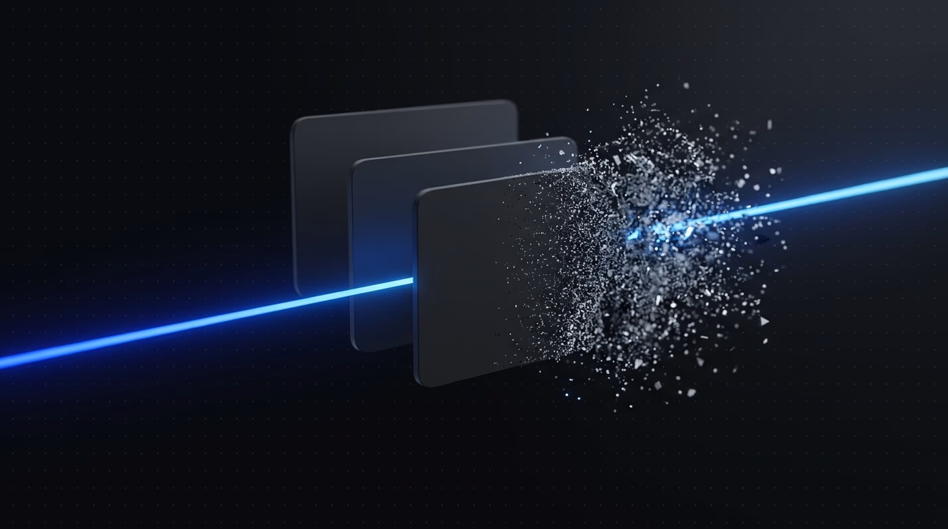 abstract duplicated ad cards dissolving into noise