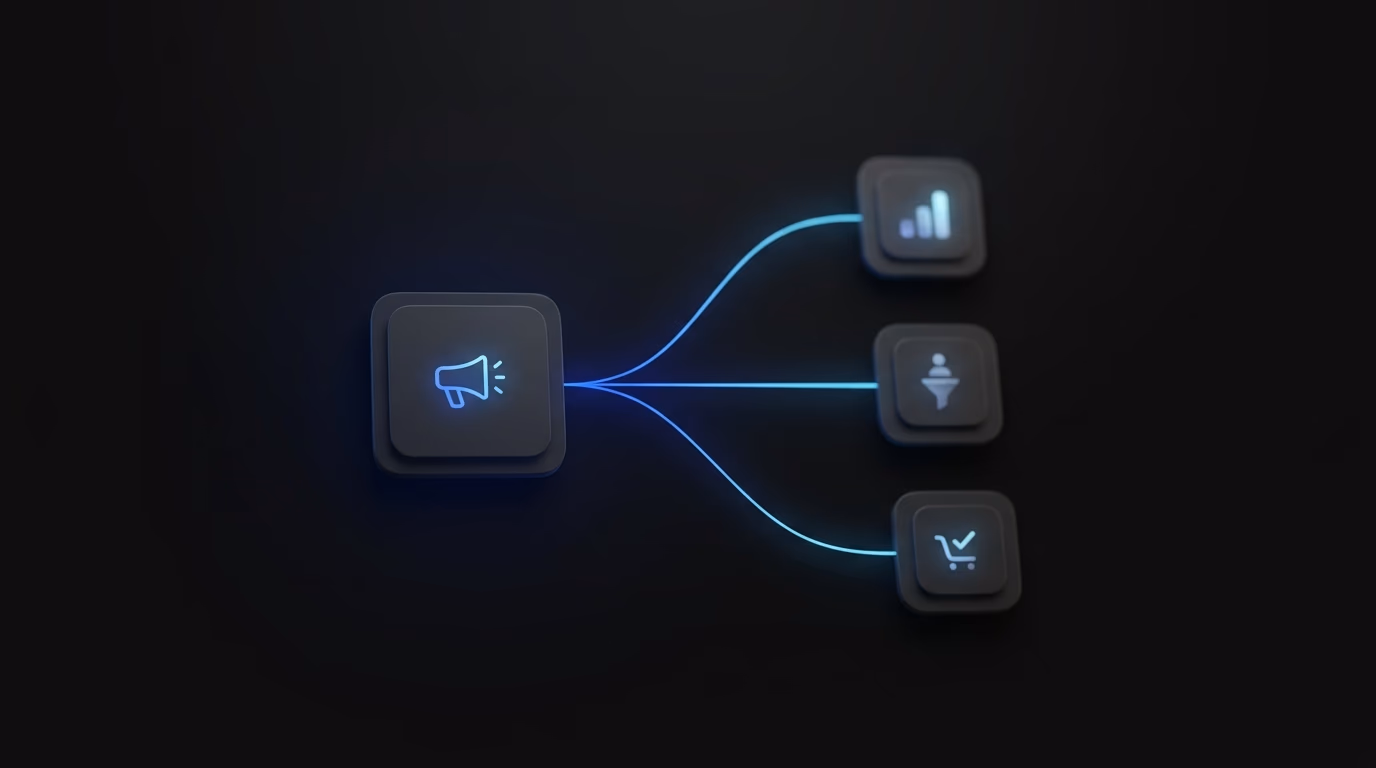 Abstract diagram of a full funnel mapping from ad to landing page