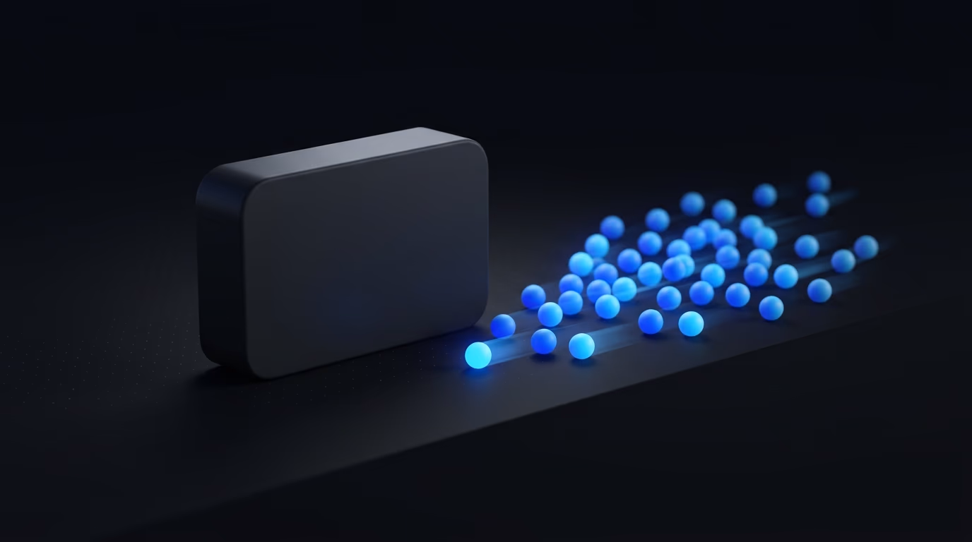 Abstract representation of high-velocity creative volume versus single high-production asset